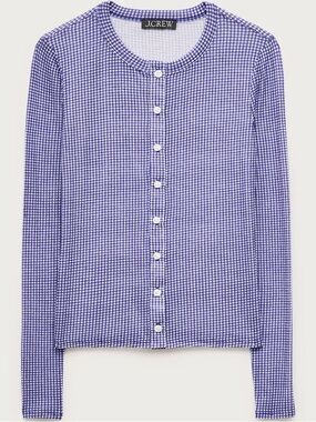 nwt j.crew stretch lyocell blend cardigan in gingham brilliant indigo S